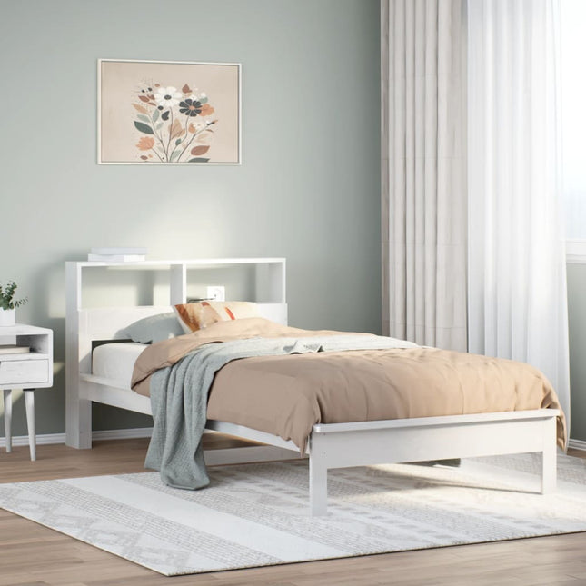 seng med reol uden madras 100x200 cm massivt fyrretræ hvid