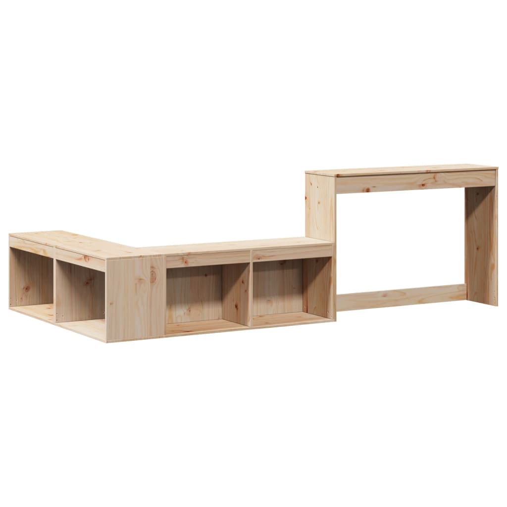 sengebord med skrivebord 232x122x75 cm massivt træ fyrretræ