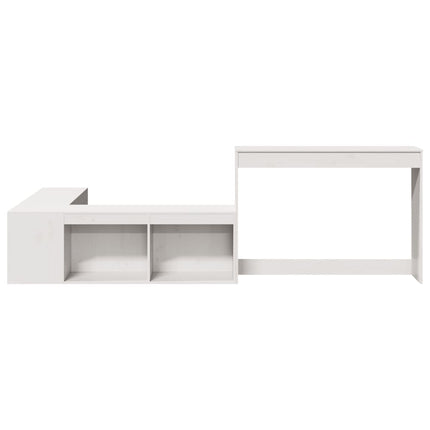 sengebord med skrivebord hvid 232x122x75 cm massivt træ fyrretræ