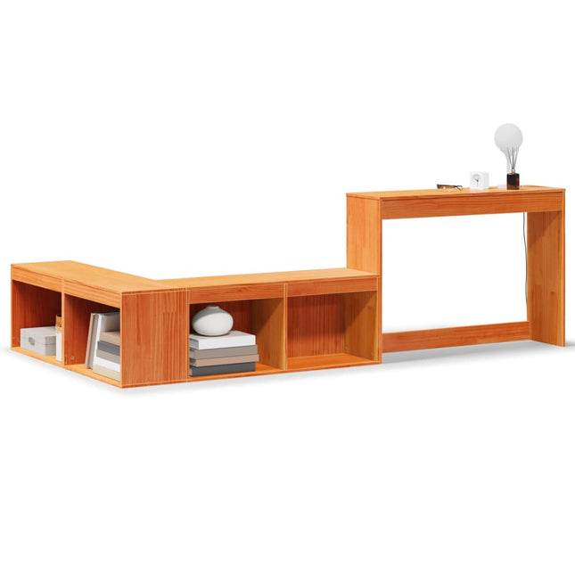 sengebord med skrivebord 222x122x75 cm massivt fyrretræ