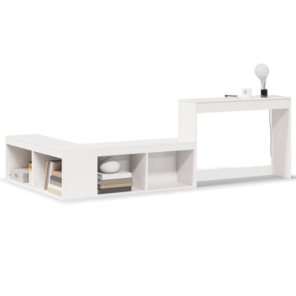 sengebord med skrivebord 222x107x75 cm massivt fyrretræ hvid