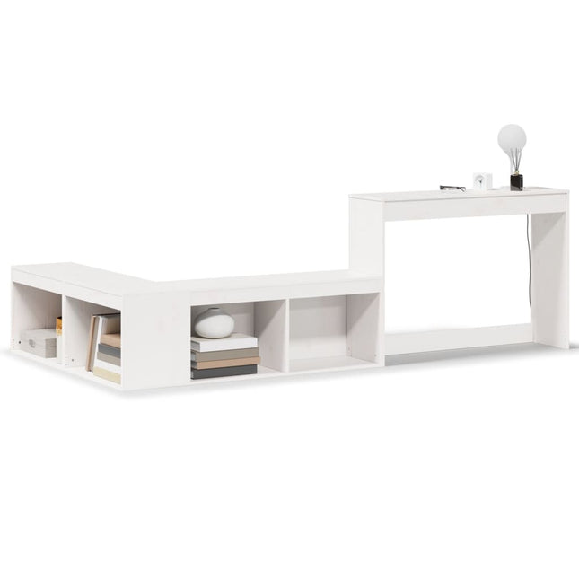 sengebord med skrivebord 222x107x75 cm massivt fyrretræ hvid