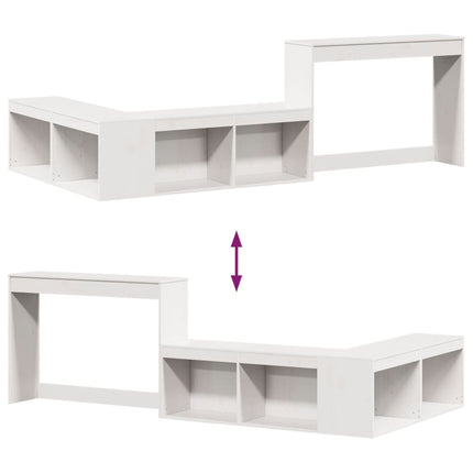 sengebord med skrivebord 222x107x75 cm massivt fyrretræ hvid