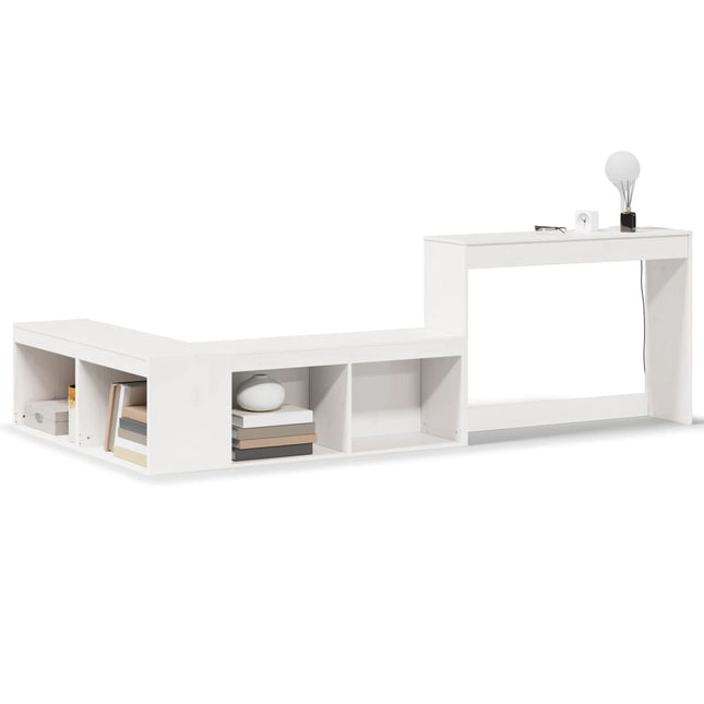 sengebord med skrivebord 232x112x75 cm massivt fyrretræ hvid
