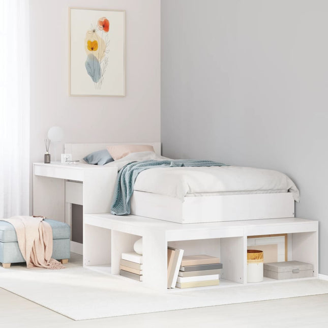 sengebord med skrivebord 232x112x75 cm massivt fyrretræ hvid