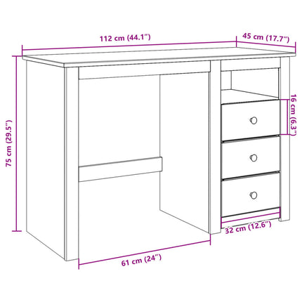 skrivebord PANAMA 112x45x75 cm massivt fyrretræ