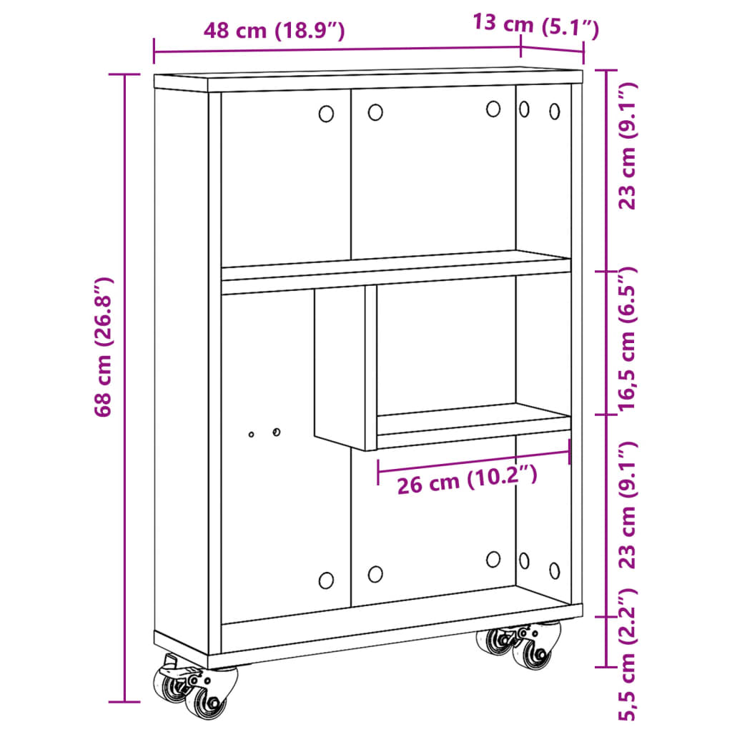 smal opbevaringsvogn 48x13x68 cm konstrueret træ betongrå