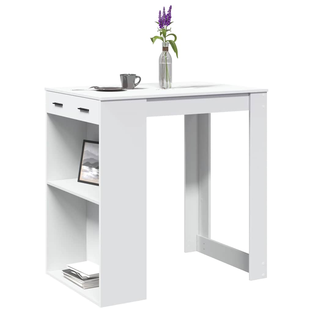 Barbord med hylder og skuffe 102×70×103,5 cm - hvidt konstrueret træ