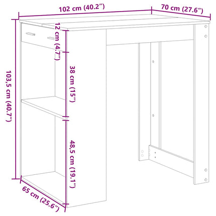 barbord 102x70x103,5 cm konstrueret træ røget egetræsfarve