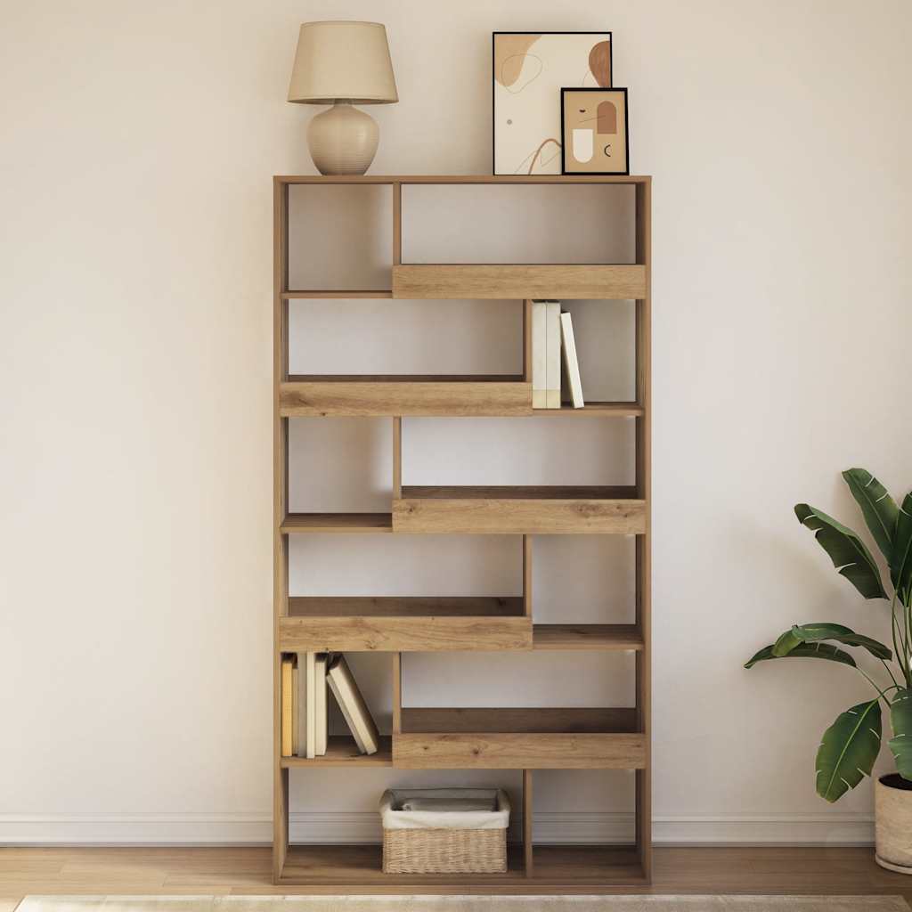 Bogreol med 12 rum 100 x 33 x 187,5 cm i konstrueret træ - gammelt eg
