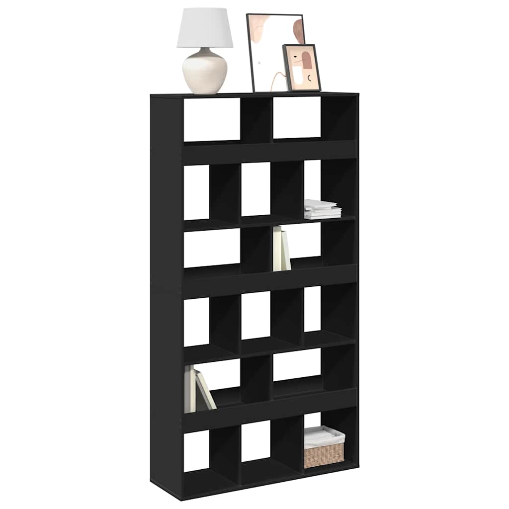 Bogreol med 15 rum - 100x33x187,5 cm - sort konstrueret træ