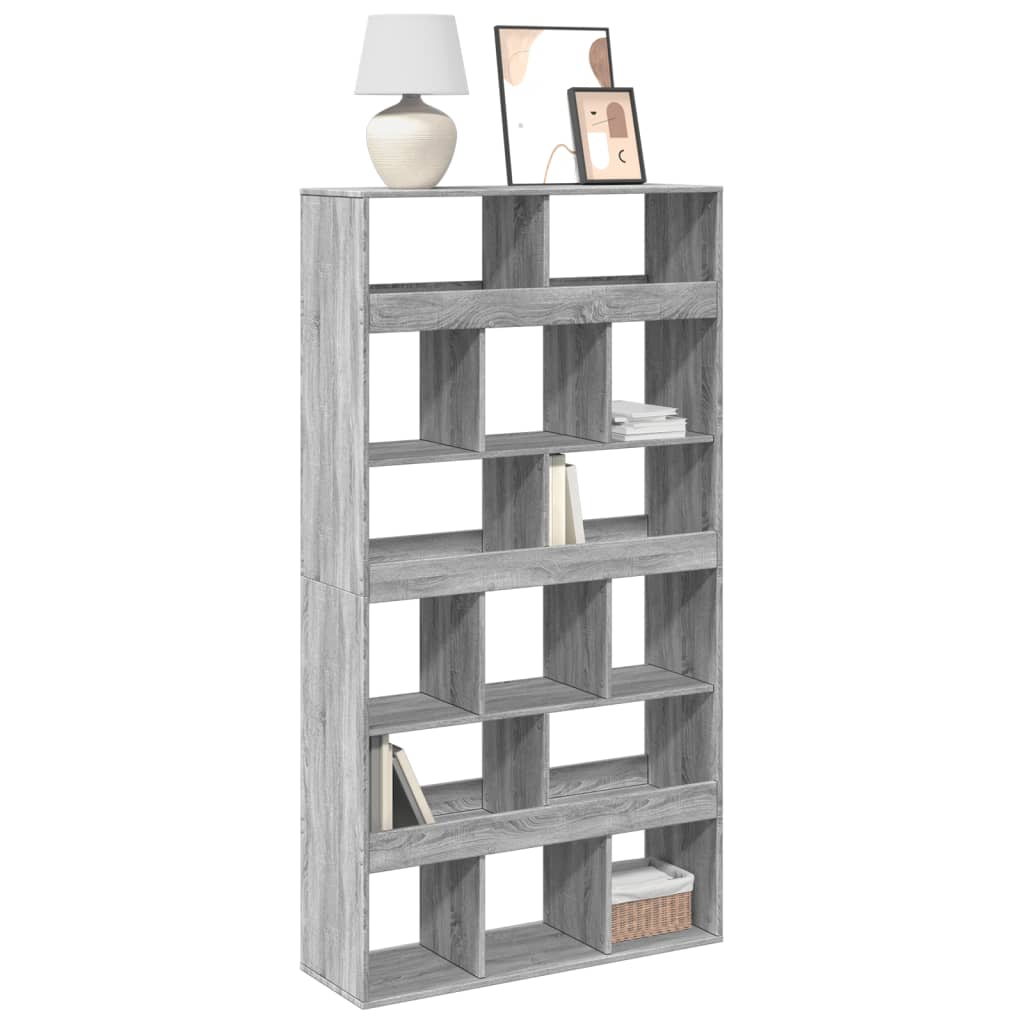 Bogreol/rumdeler med 15 rum - 100×33×187,5 cm, grå sonoma-eg