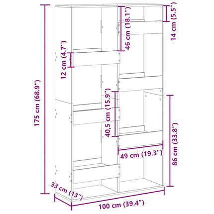 bogreol 100x33x175 cm konstrueret træ sort