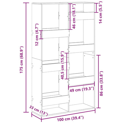 bogreol 100x33x175 cm konstrueret træ sonoma-eg