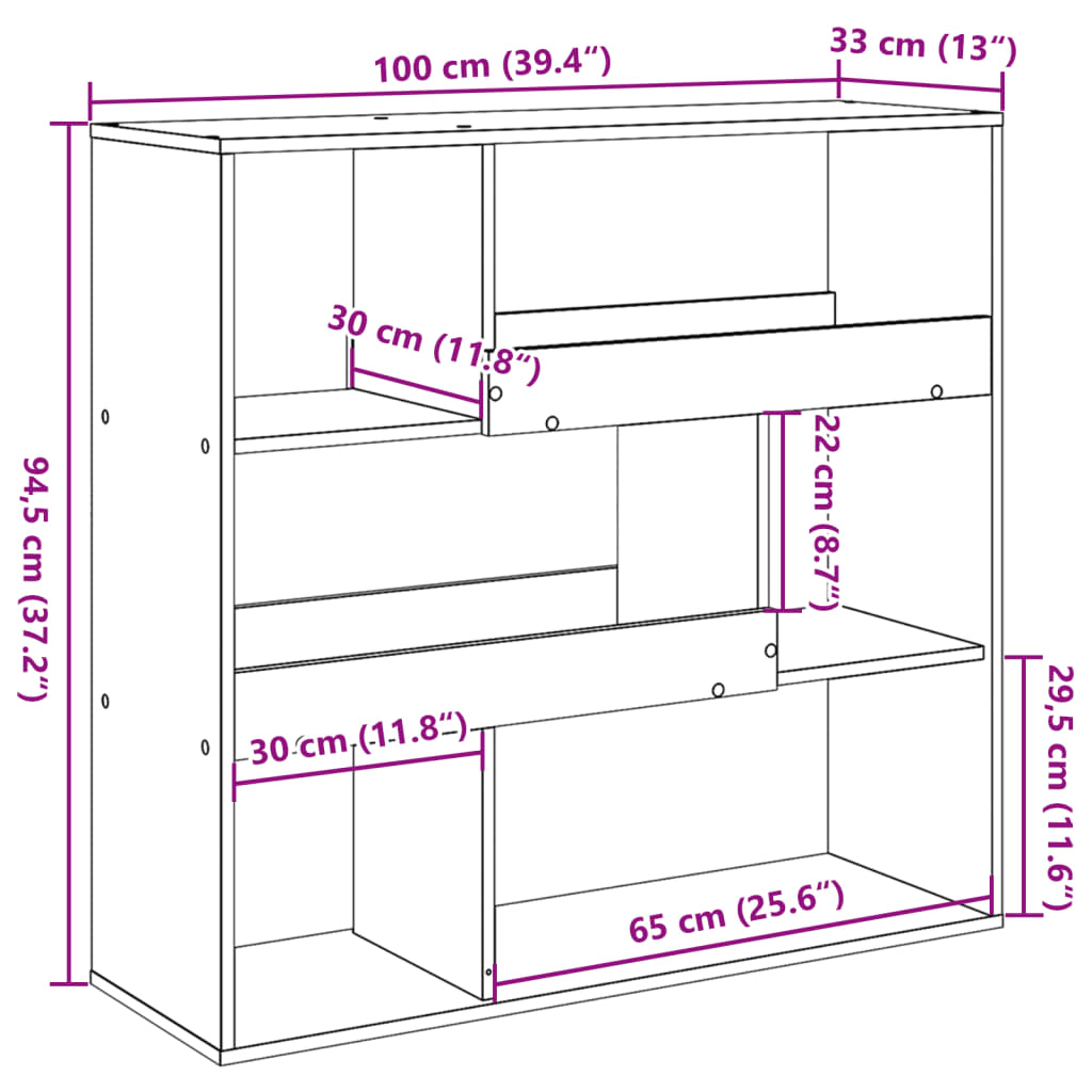 rumdeler 100x33x94,5 cm konstrueret træ hvid