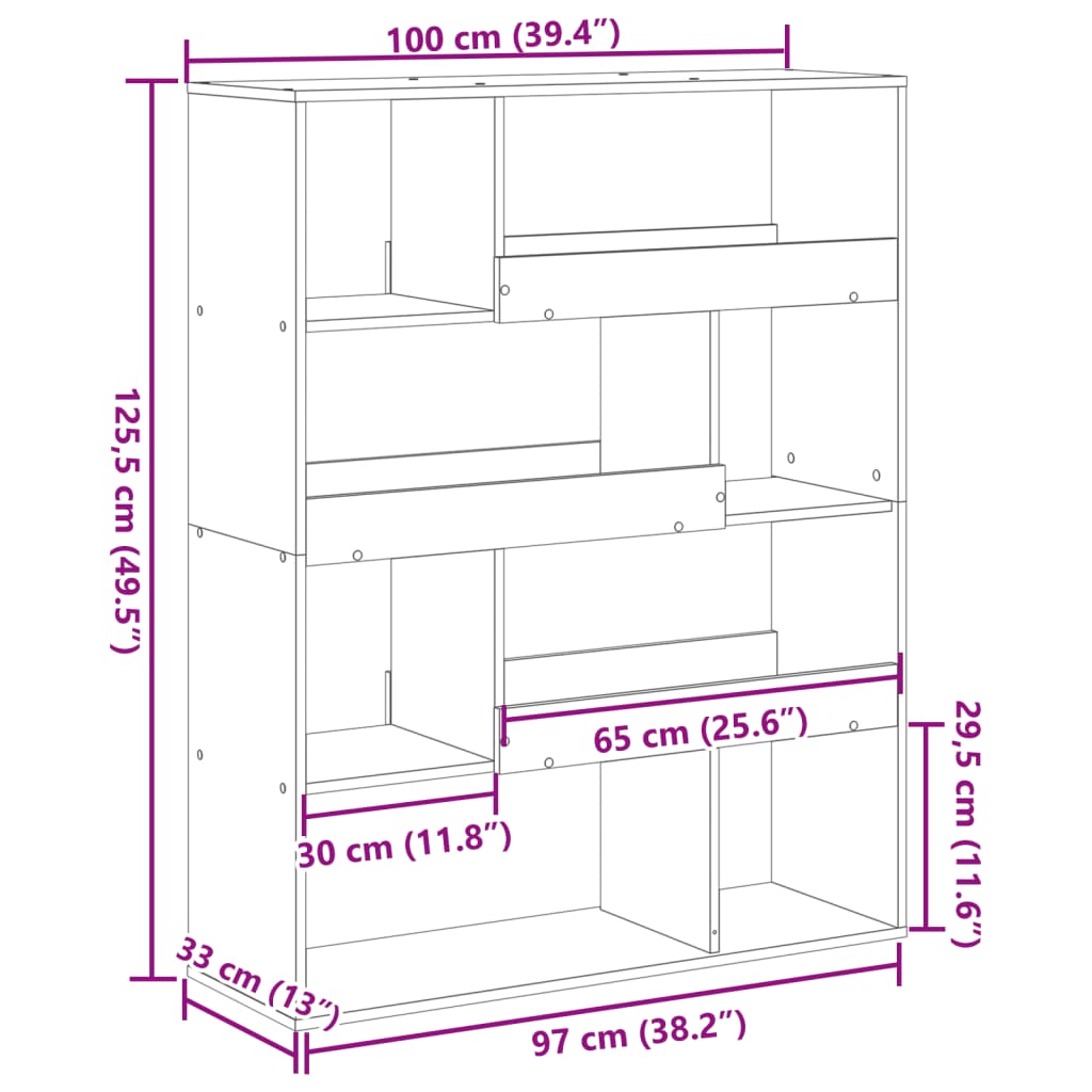 rumdeler 100x33x125,5 cm konstrueret træ betongrå