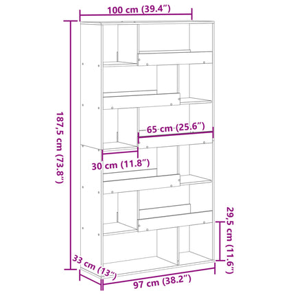 rumdeler 100x33x187,5 cm konstrueret træ egetræsfarve