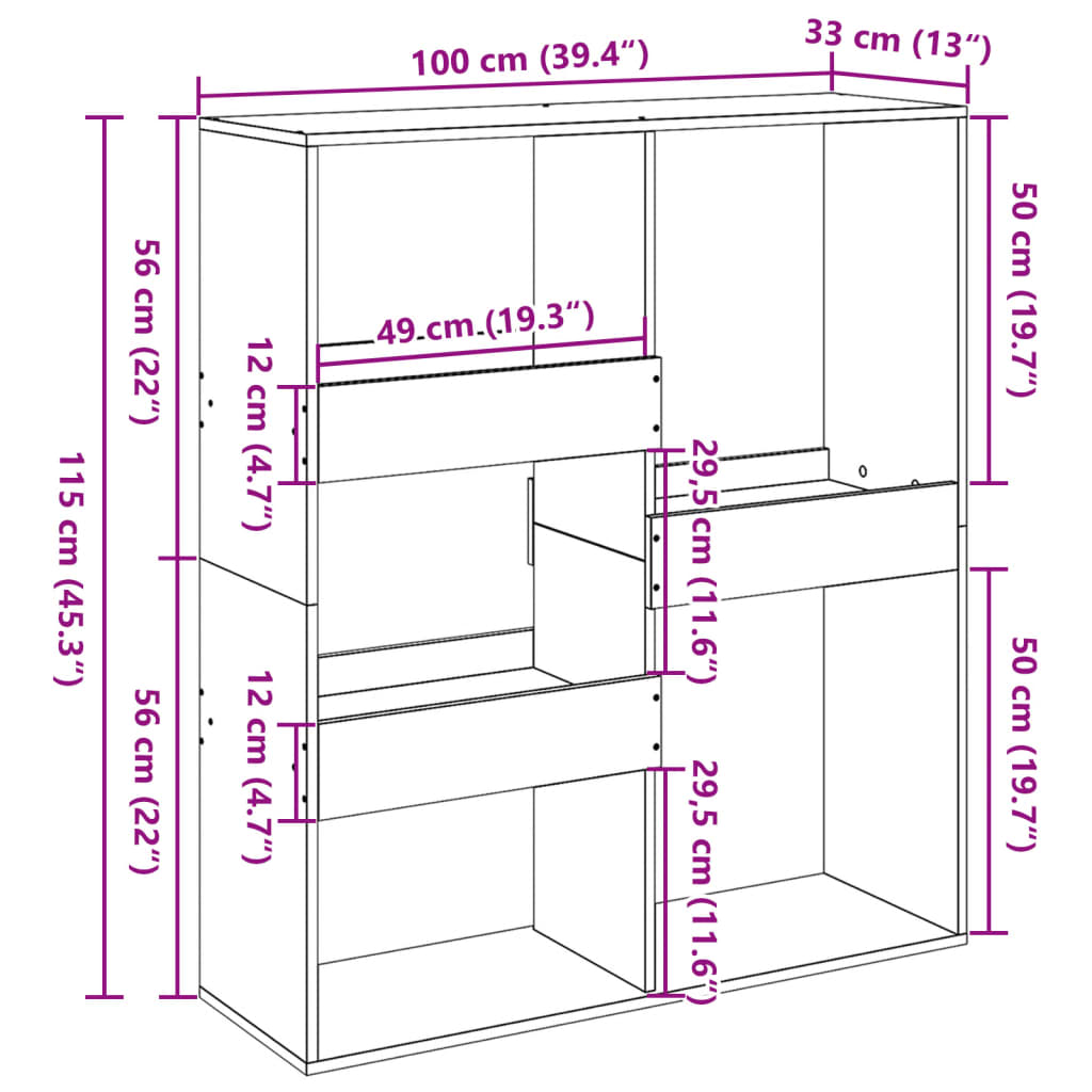 rumdeler 100x33x115 cm konstrueret træ antikt træ