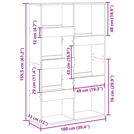 rumdeler 100x33x155,5 cm konstrueret træ grå sonoma-eg