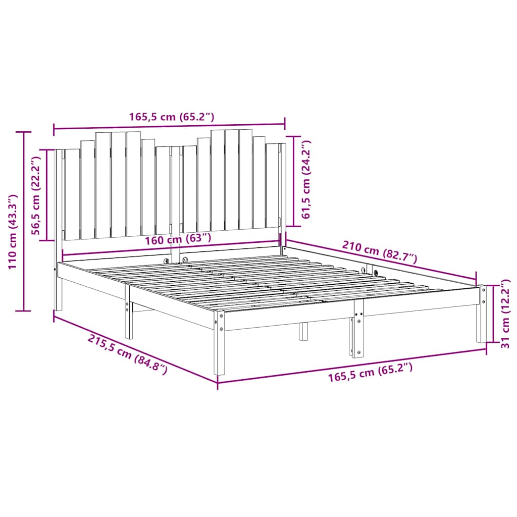 ekstra lang sengeramme uden madras 160x210 cm massivt træ