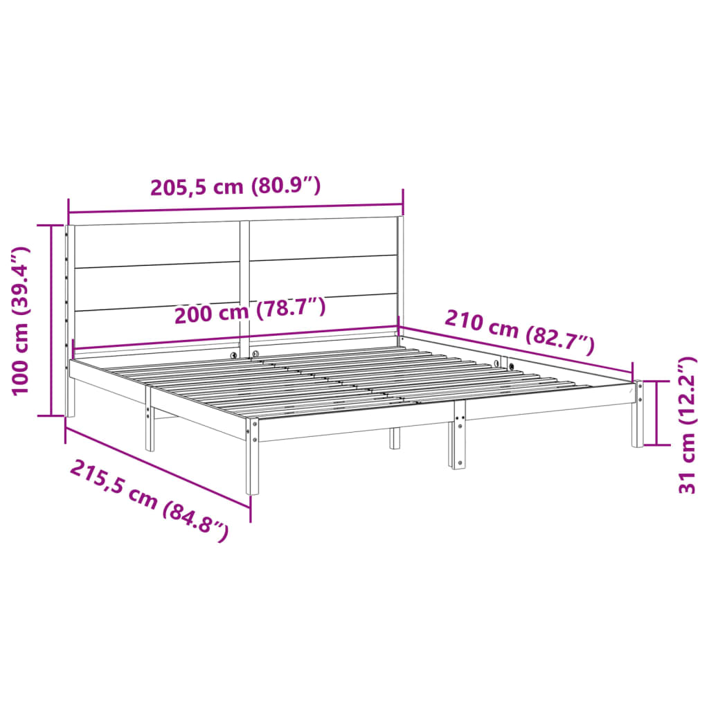 ekstra lang sengeramme uden madras 200x210 cm massivt træ