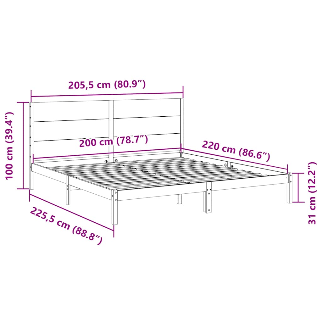 ekstra lang sengeramme uden madras 200x220 cm massivt træ