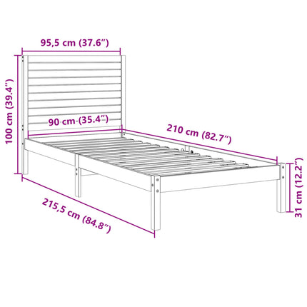 ekstra lang sengeramme uden madras 90x210 cm massivt træ