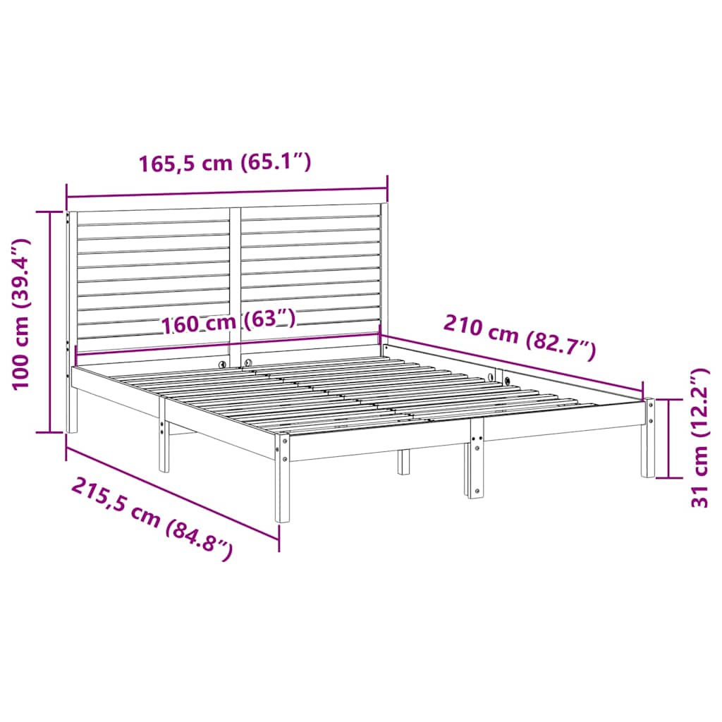 ekstra lang sengeramme uden madras 160x210 cm massivt træ