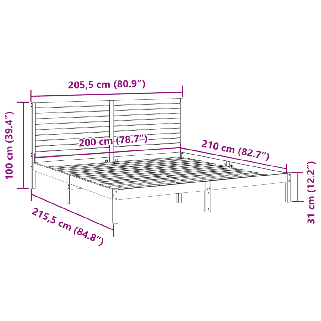 ekstra lang sengeramme uden madras 200x210 cm massivt træ