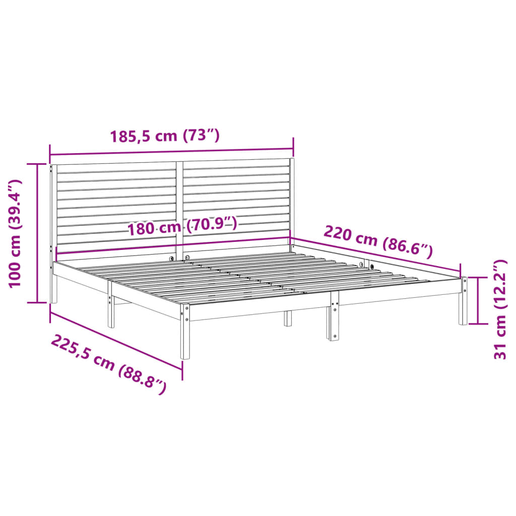 ekstra lang sengeramme uden madras 180x220 cm massivt træ