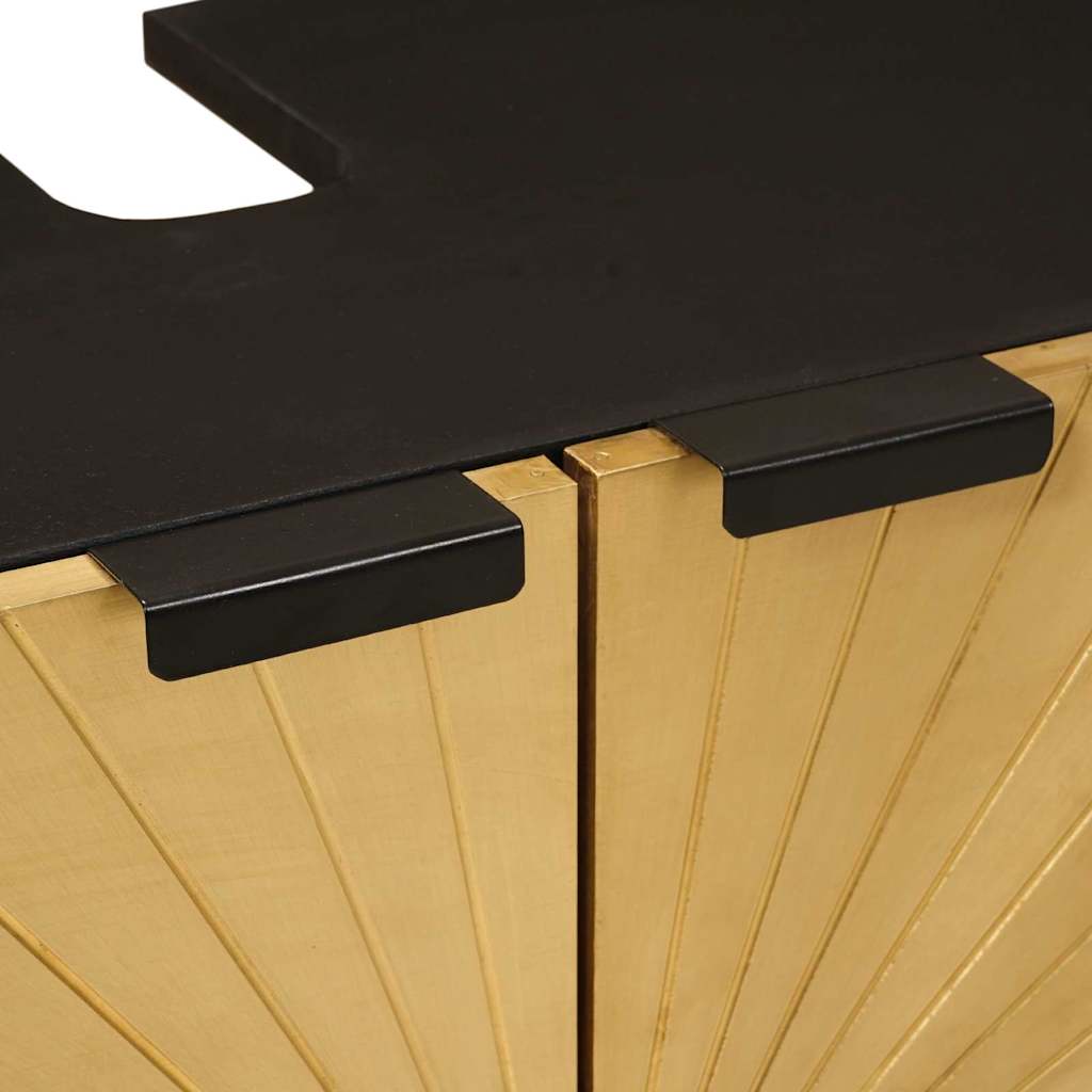 Badeværelsesskabsæt med dør 2 pcs Sort og Guld Massivt mangotræ