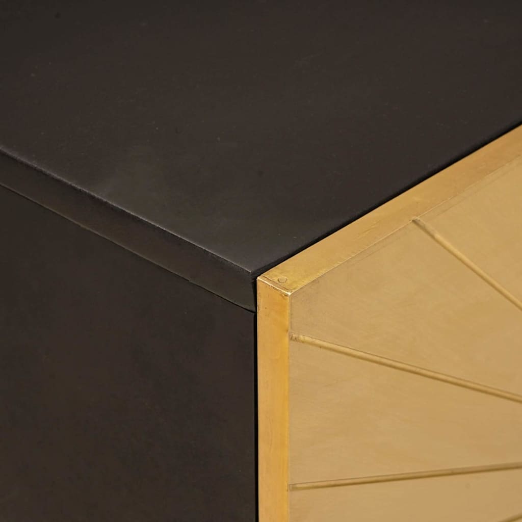 Badeværelsesskabsæt med dør 3 pcs Sort og Guld Massivt mangotræ