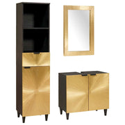 Badeværelsesskabsæt med dør 3 pcs Sort og Guld Massivt mangotræ
