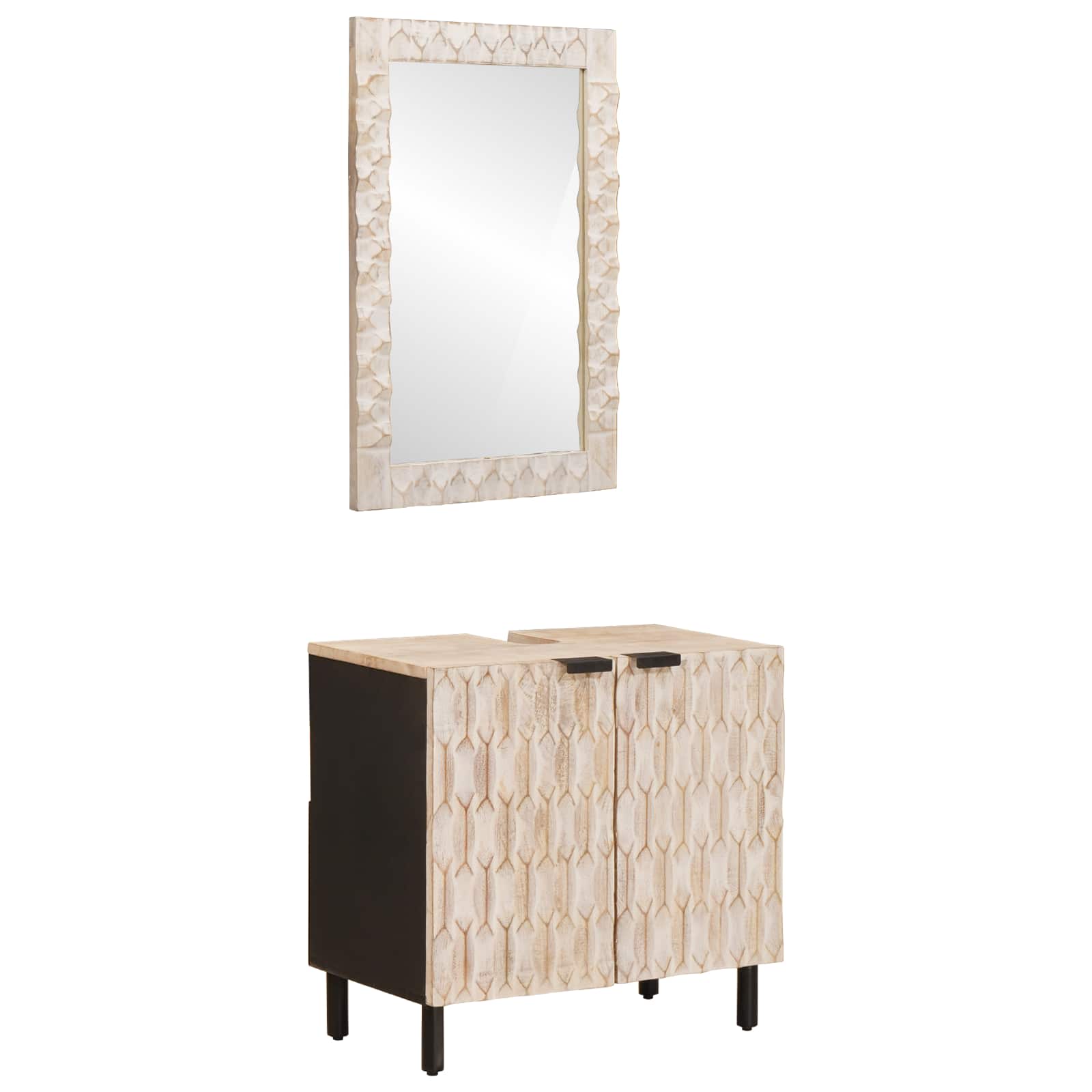 Badeværelsessæt med dør Hvid Vask Finish Massivt mangotræ