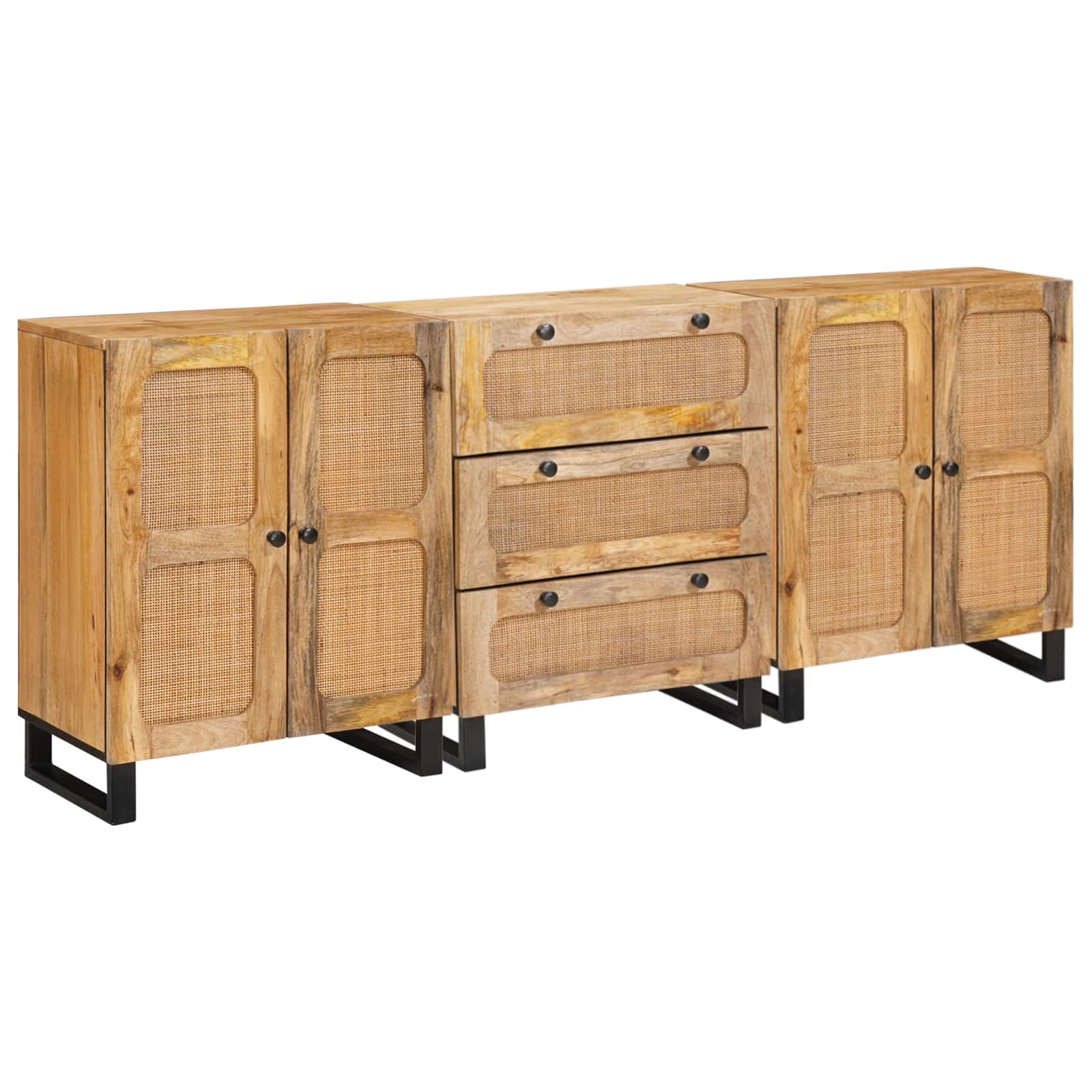 Sideboard 3 pcs Brun 180 x 33 x 75 cm Massivt mangotræ