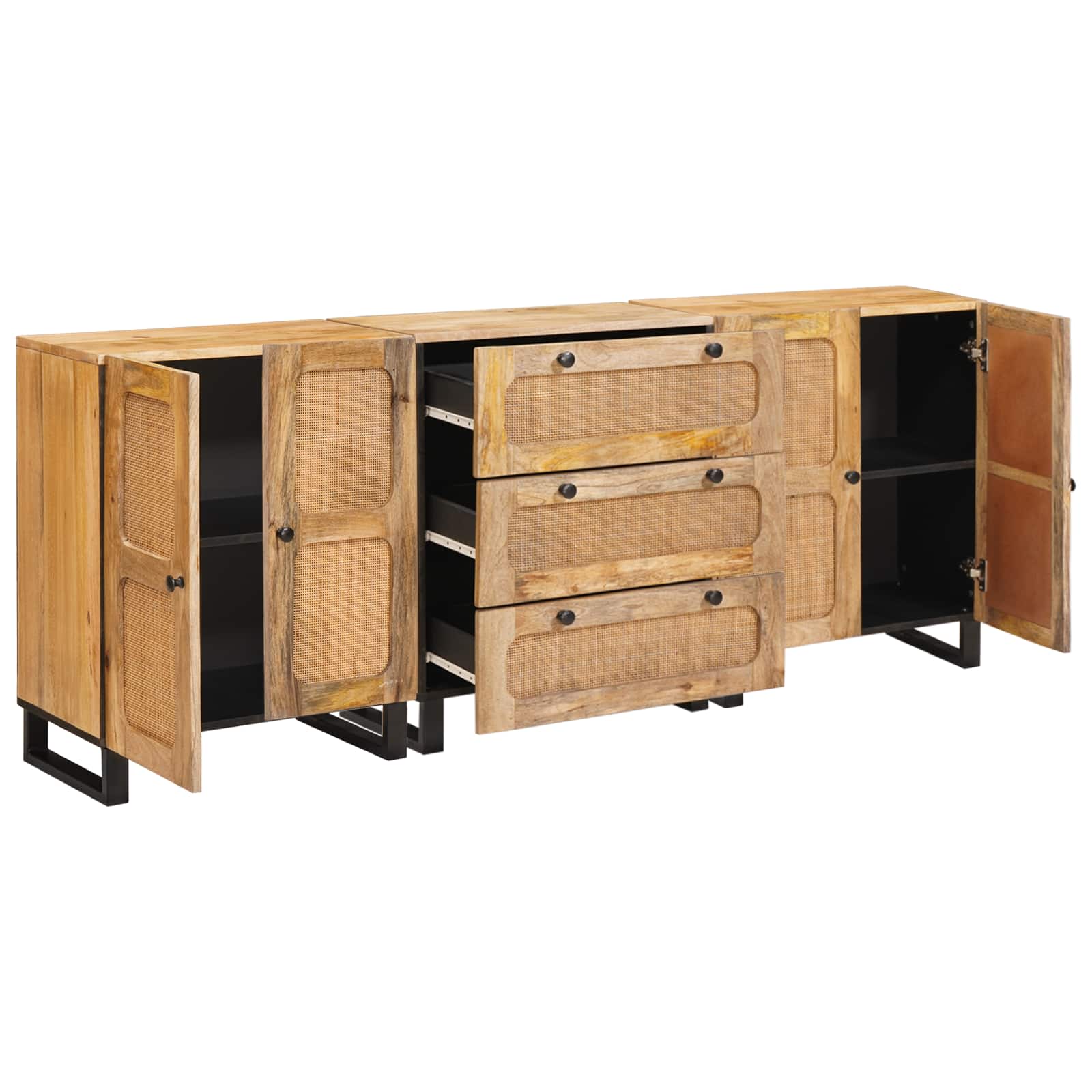 Sideboard 3 pcs Brun 180 x 33 x 75 cm Massivt mangotræ