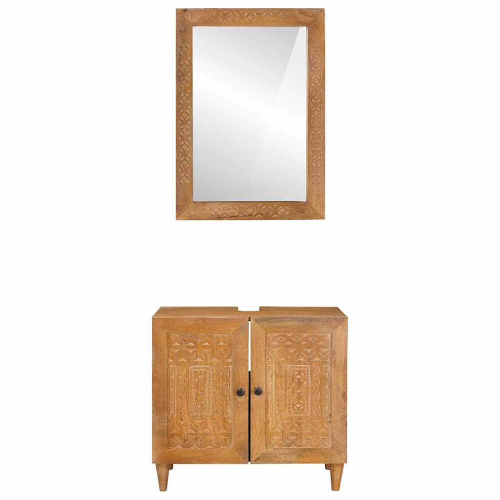 Badeværelsesmøbel sæt med hylde 2 pcs Brun Konstrueret træ