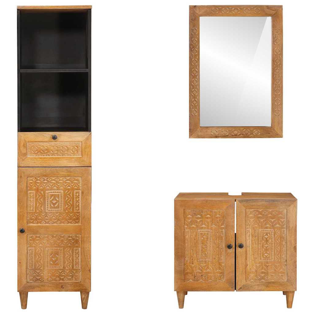 Badeværelsesmøbel sæt med skuffe 3 pcs Brun Massivt mangotræ