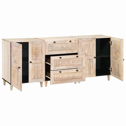 Sideboard 3 pcs Hvid 180 x 33,5 x 75 cm Massivt mangotræ