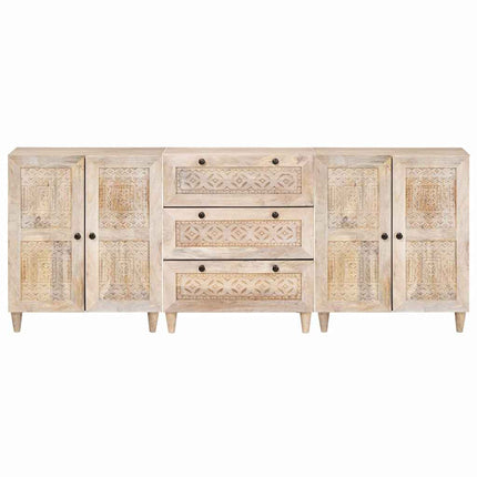 Sideboard 3 pcs Hvid 180 x 33,5 x 75 cm Massivt mangotræ
