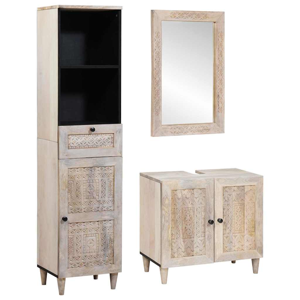 Badeværelsesmøbel sæt med skuffe 3 pcs Hvid Massivt mangotræ