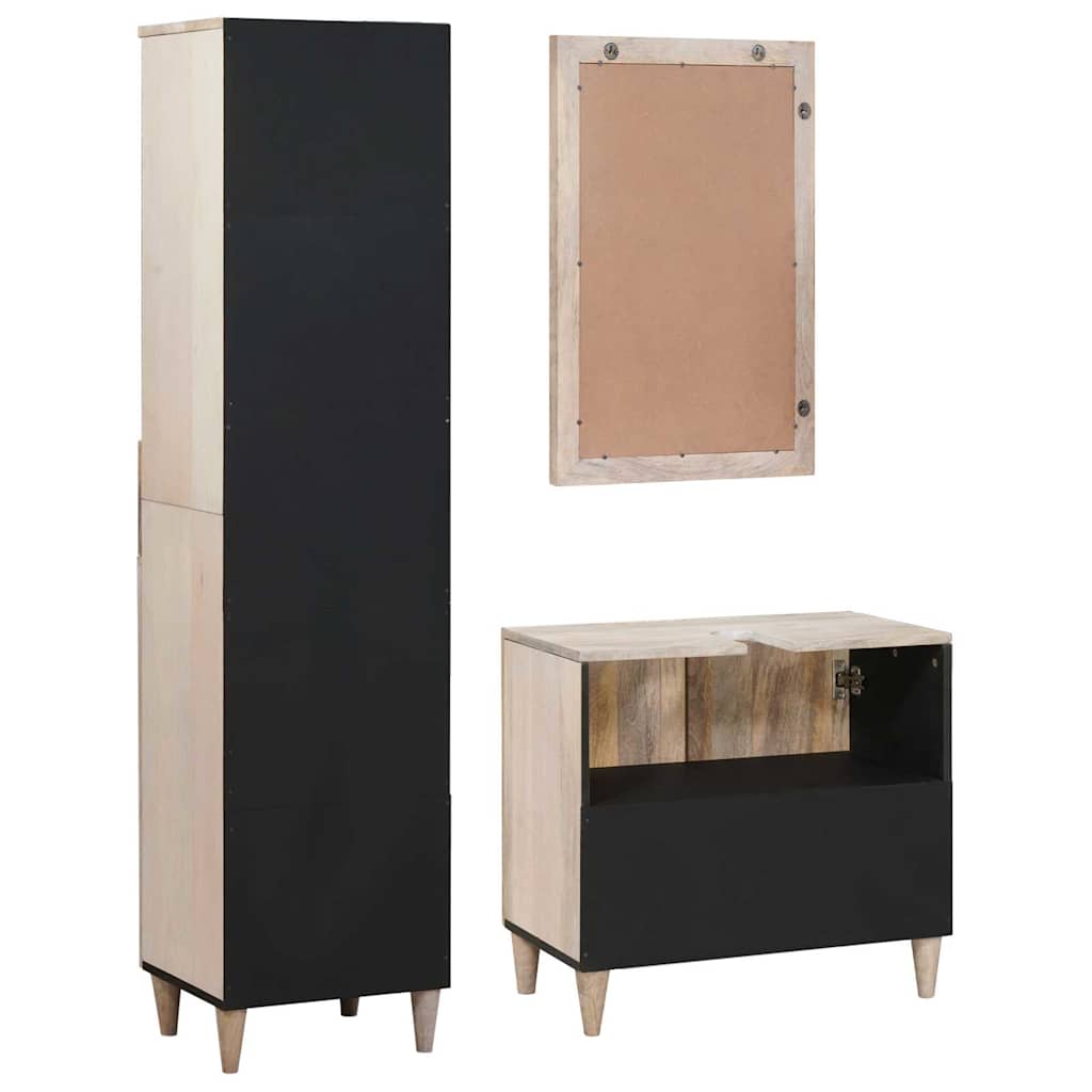 Badeværelsesmøbel sæt med skuffe 3 pcs Hvid Massivt mangotræ