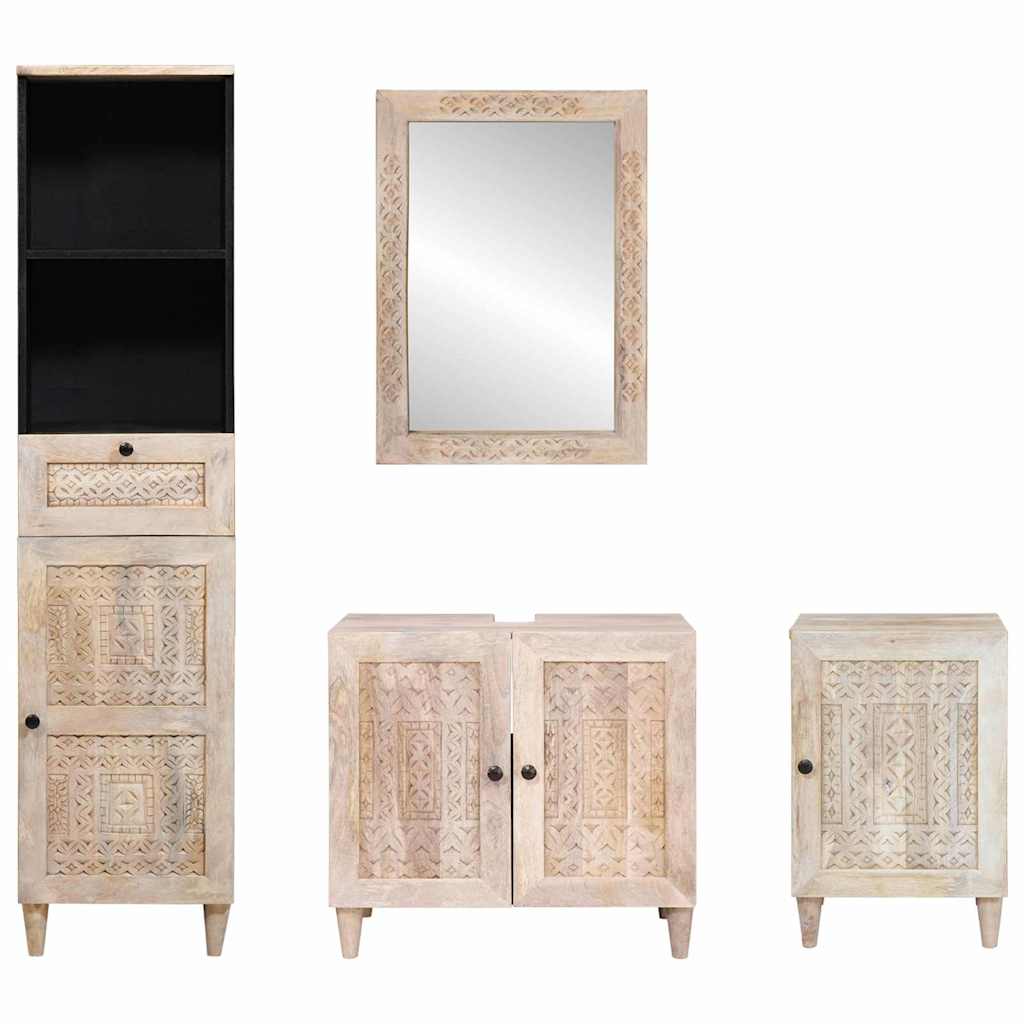 Badeværelsesmøbel sæt med skuffe 4 pcs Hvid Konstrueret træ