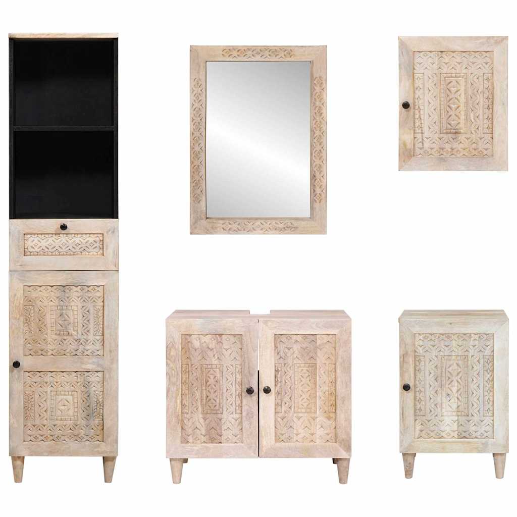 Badeværelsesmøbel sæt med skuffe 5 pcs Hvid Konstrueret træ