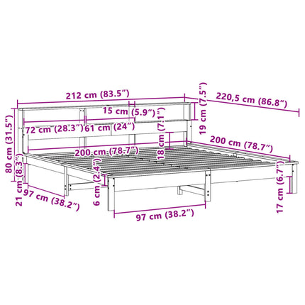 sengeramme uden madras 200x200 cm massivt fyrretræ hvid