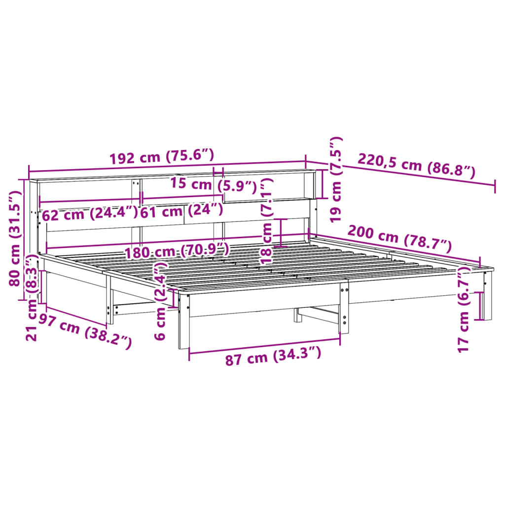 sengeramme uden madras 180x200 cm massivt fyrretræ hvid