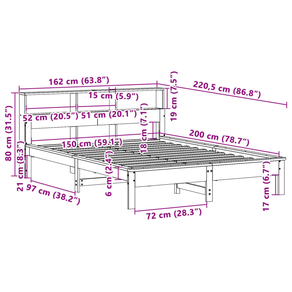 sengeramme uden madras 150x200 cm massivt fyrretræ hvid