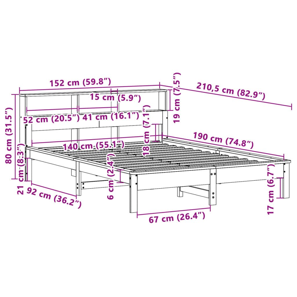 sengeramme uden madras 140x190 cm massivt fyrretræ