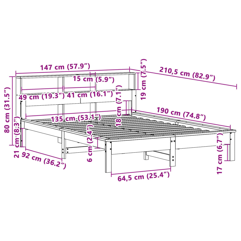 sengeramme uden madras 135x190 cm massivt fyrretræ hvid
