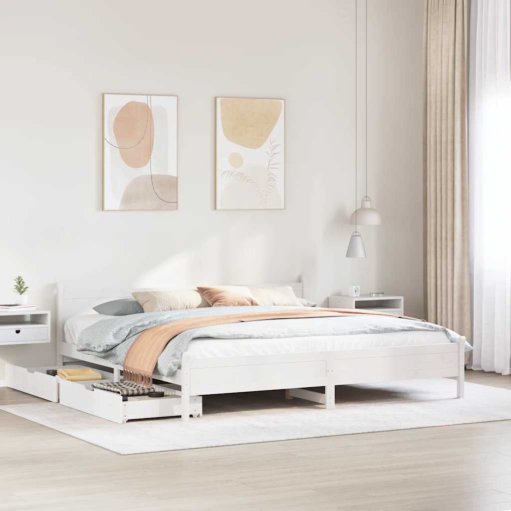 sengeramme uden madras 200x200 cm massivt fyrretræ hvid